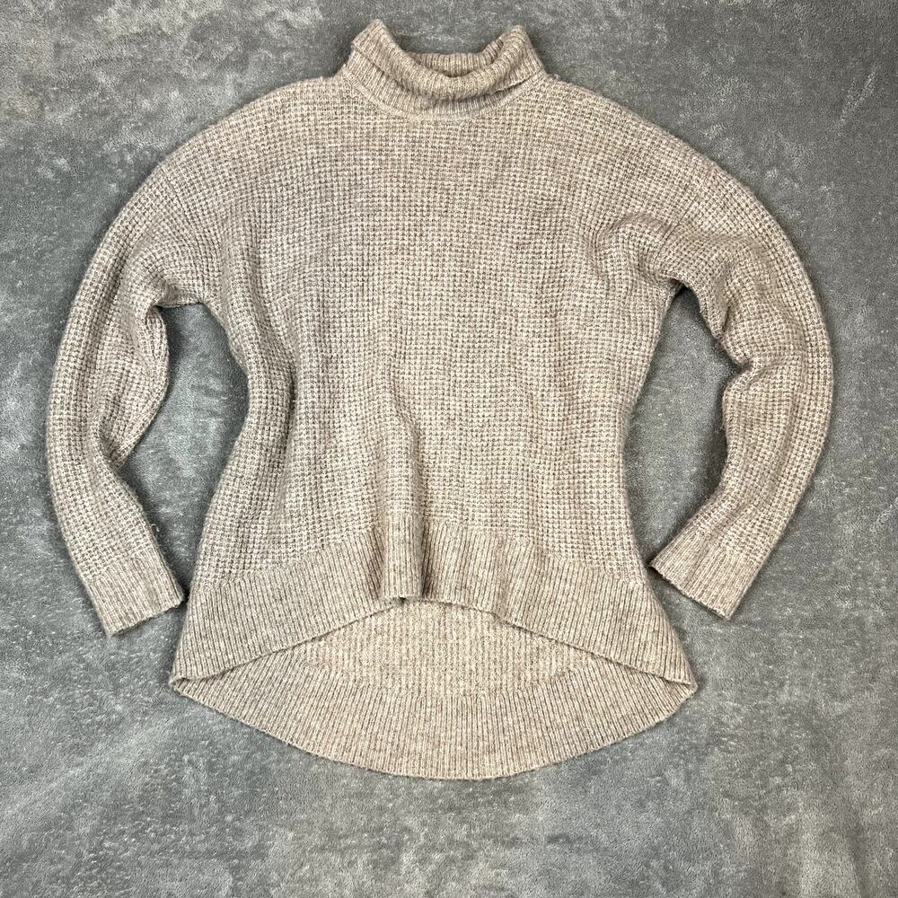Madewell Wool Alpaca Chunky‎ Knit Mockneck Tan Sweater Women’s S Hi-Low Hem